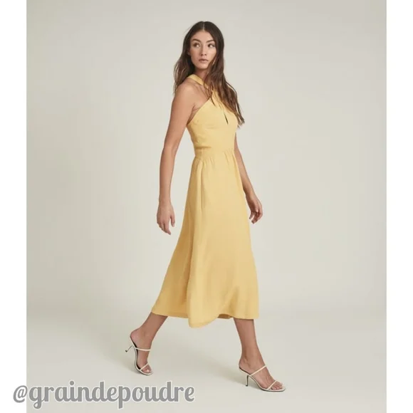 Rare! New Reiss Orla Mustard Yellow Criss Cross Halterneck Full